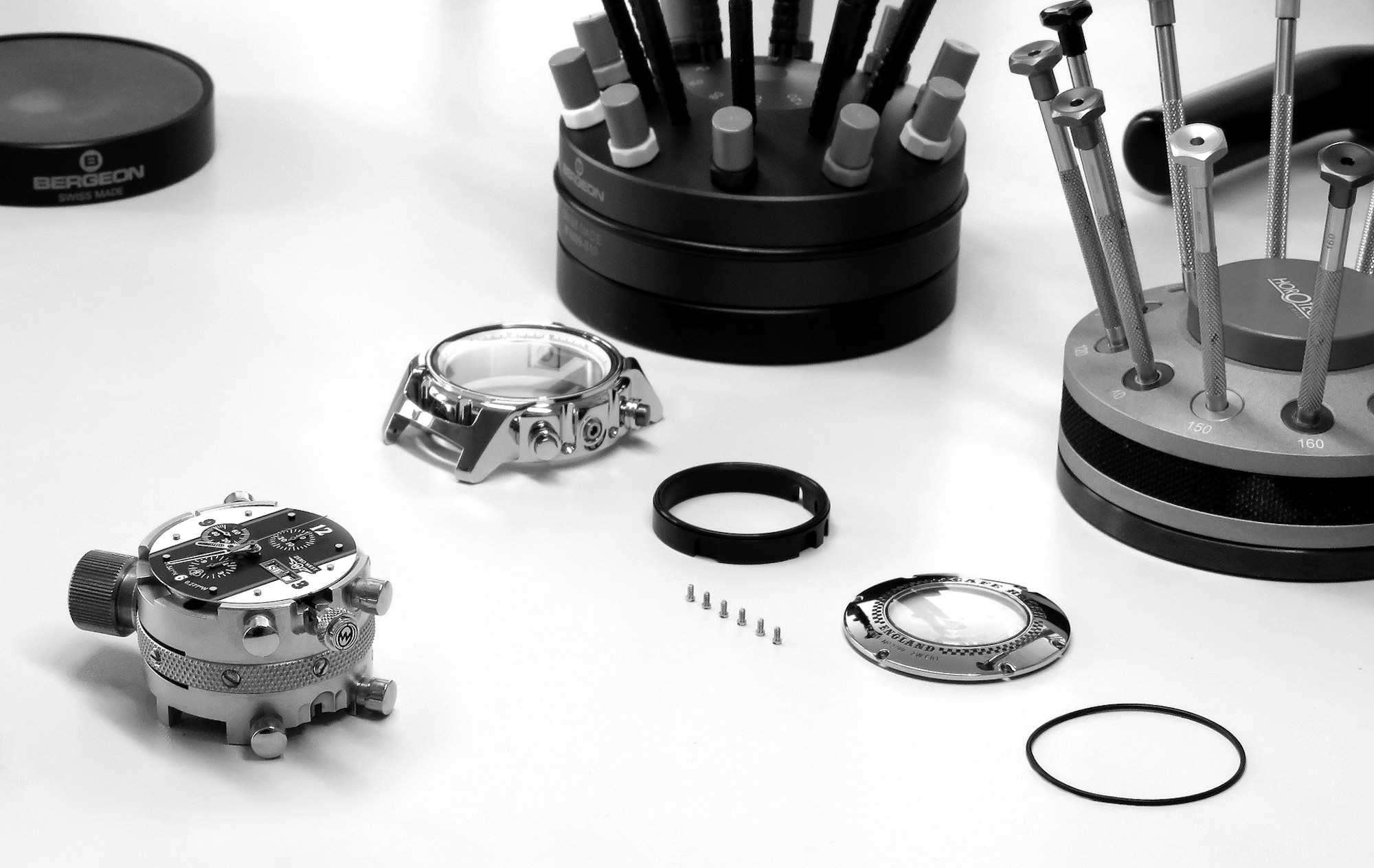 CR1 watch in pieces being serviced
