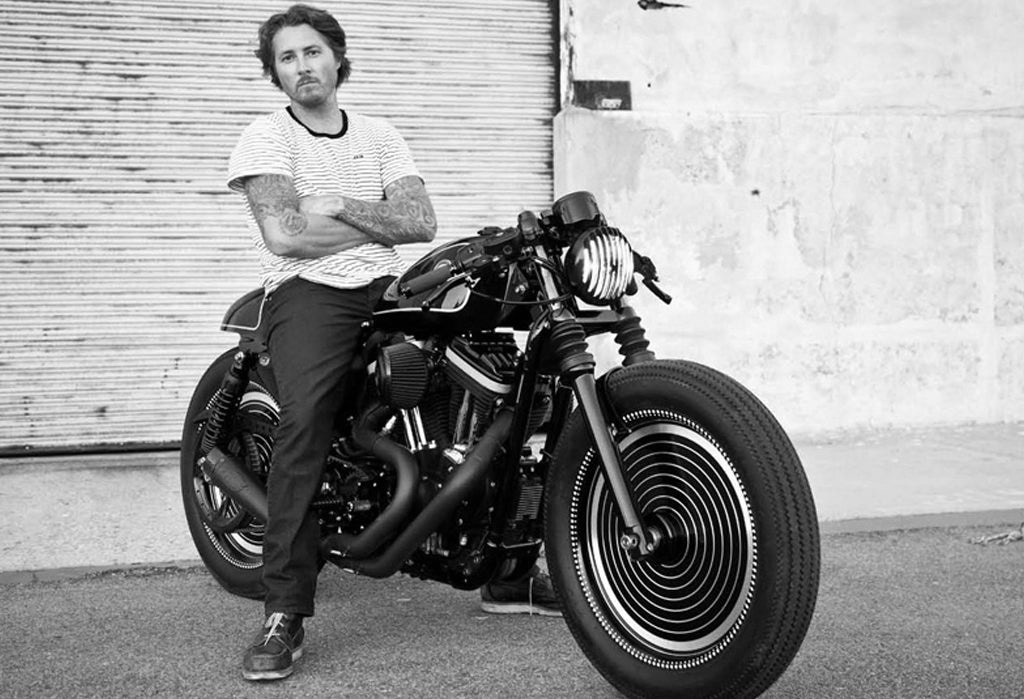 Custom Motorcycle black and white photograph with rider