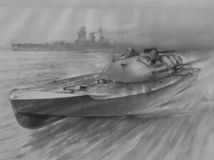 Miss Britain III hydroplane record, black and white illustration