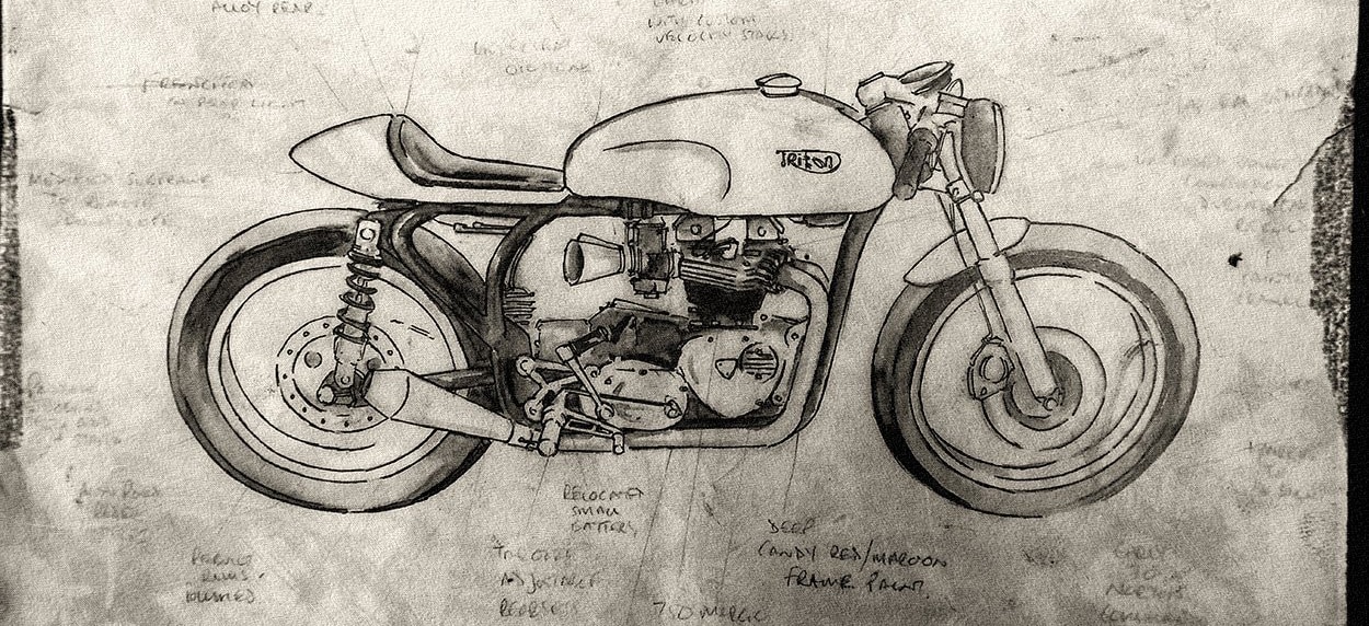 Cafe Racer illustration of a Triton, Foundry Motorcycles,