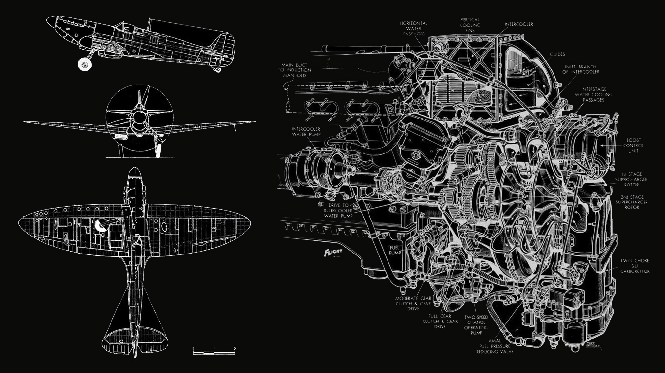 Technical drawing of spitfire engine