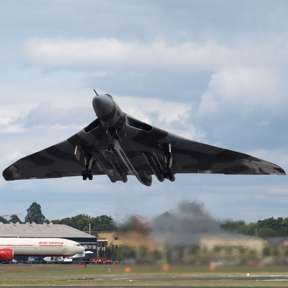 Vulcan bomber plane taking off