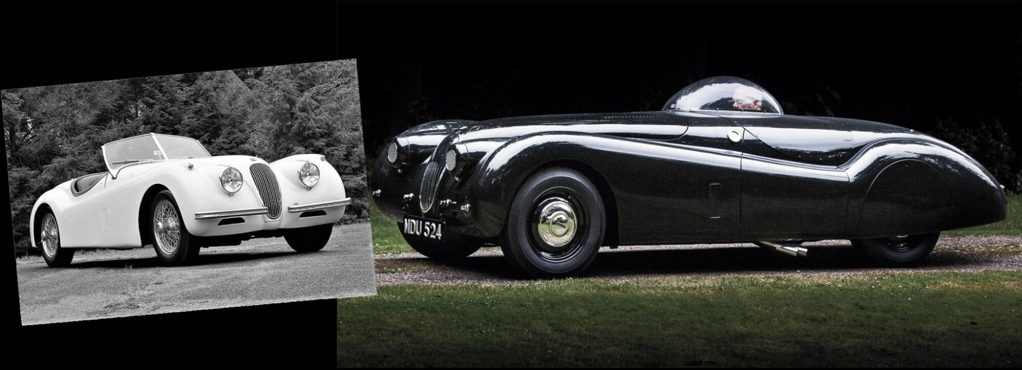 Vintage jaguar colour photo and black and white photo