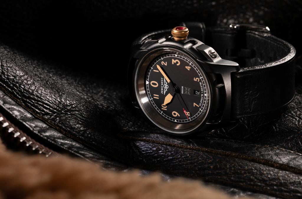 S1 spitfire watch with black leather strap