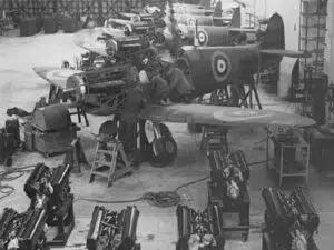 Men working in a Spitfire factory