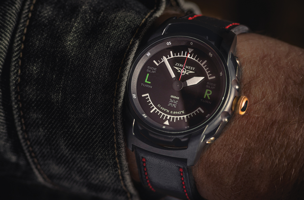 H1 blackout on black leather strap with red stitching