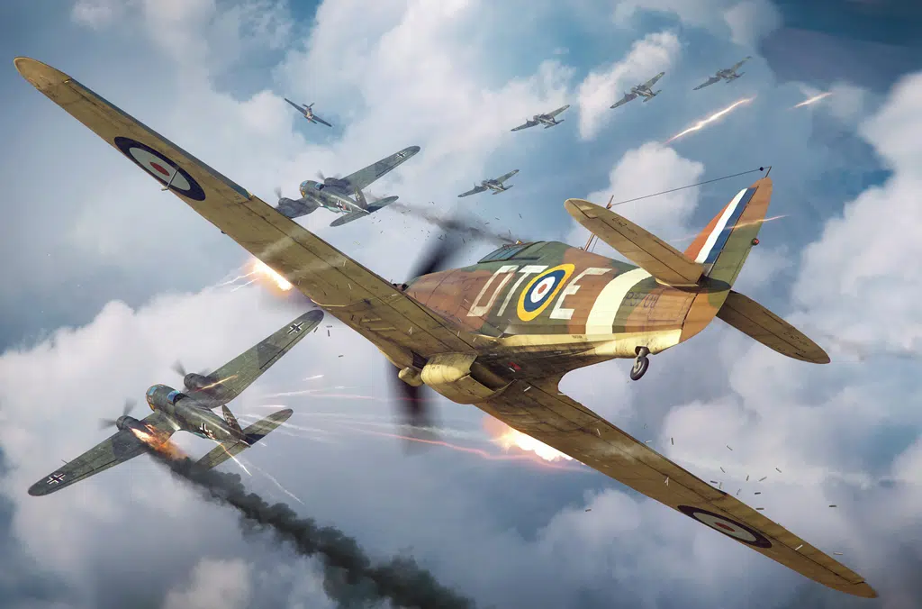 Hurricane aircraft in dogfight