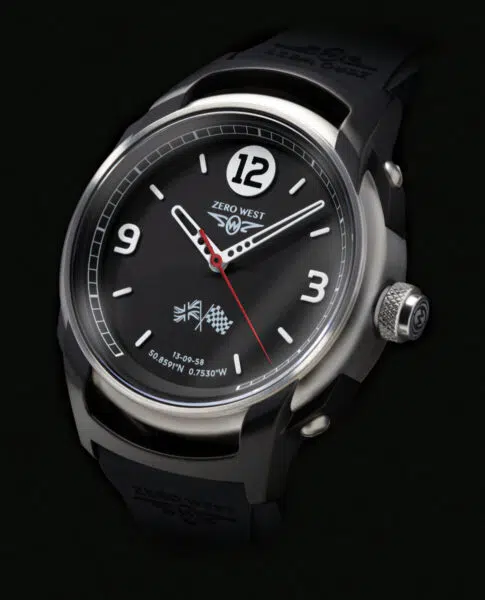 TT58R watch on black strap close up