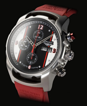 CR2 watch on red strap close up