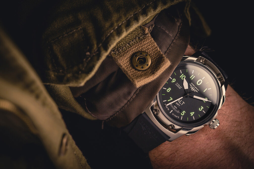 DB1 watch wrist shot with canvas jacket