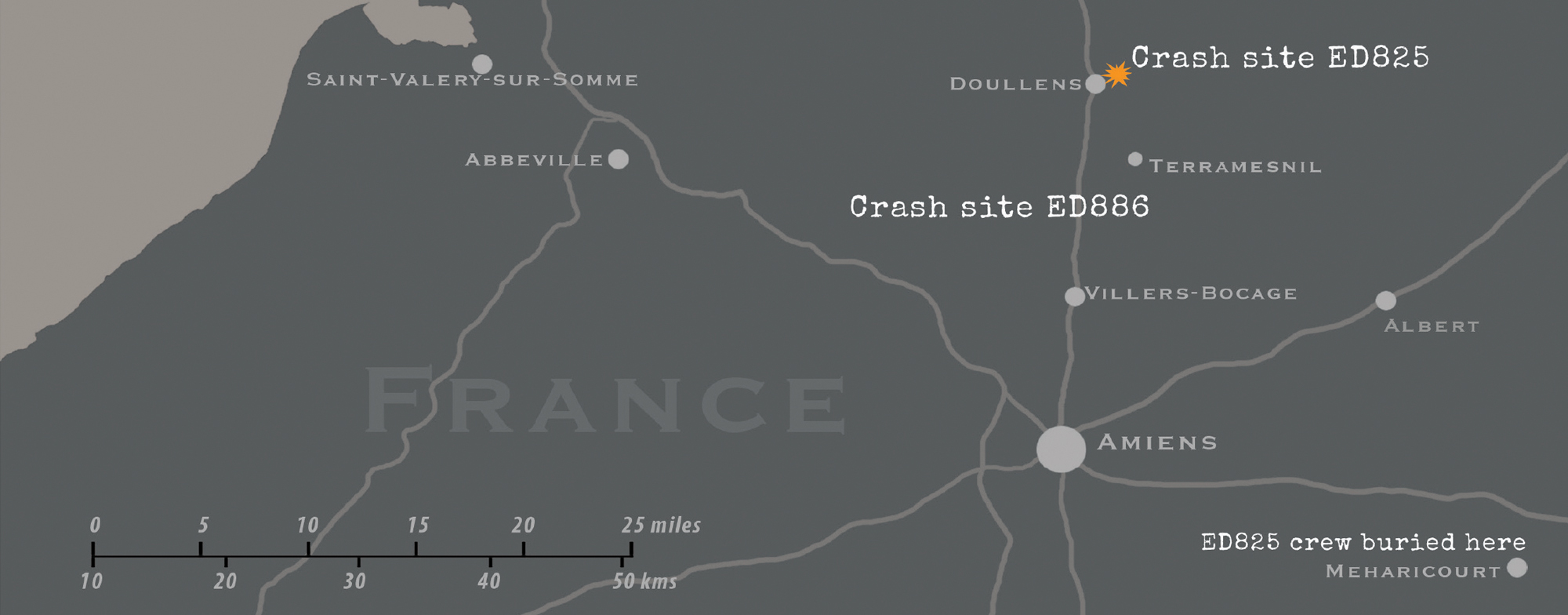 Map of crash site of Lancaster ED825