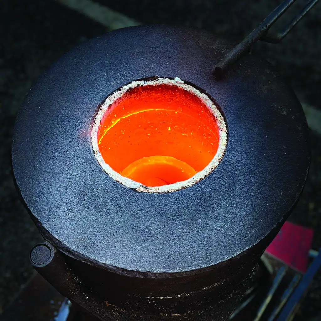 Furnace with melted Lancaster metal inside