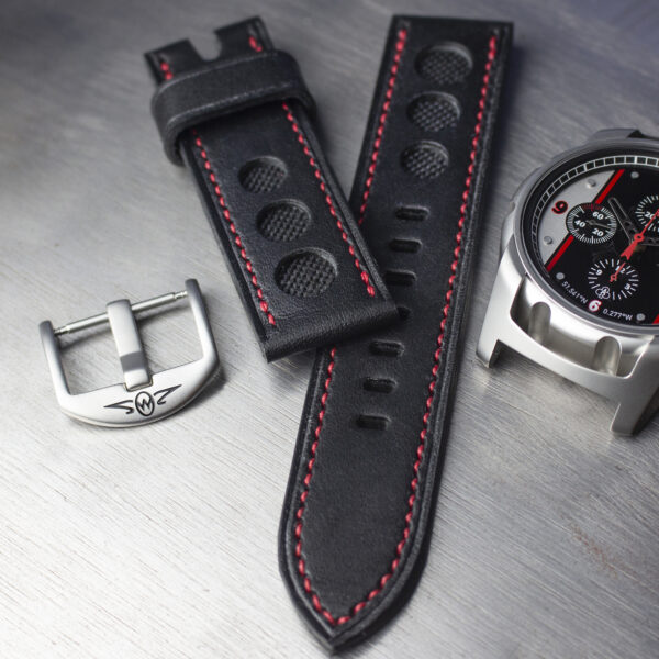 CR2 watch with separate black strap with red stitching in inset black canvas