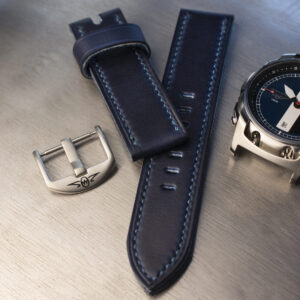 Blue leather strap with blue stitching separate buckle with zero west RAF-C watch