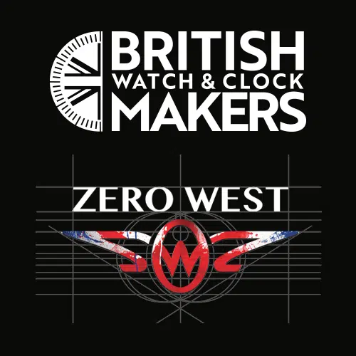 British watch and clock makers logo alongside zero west logo