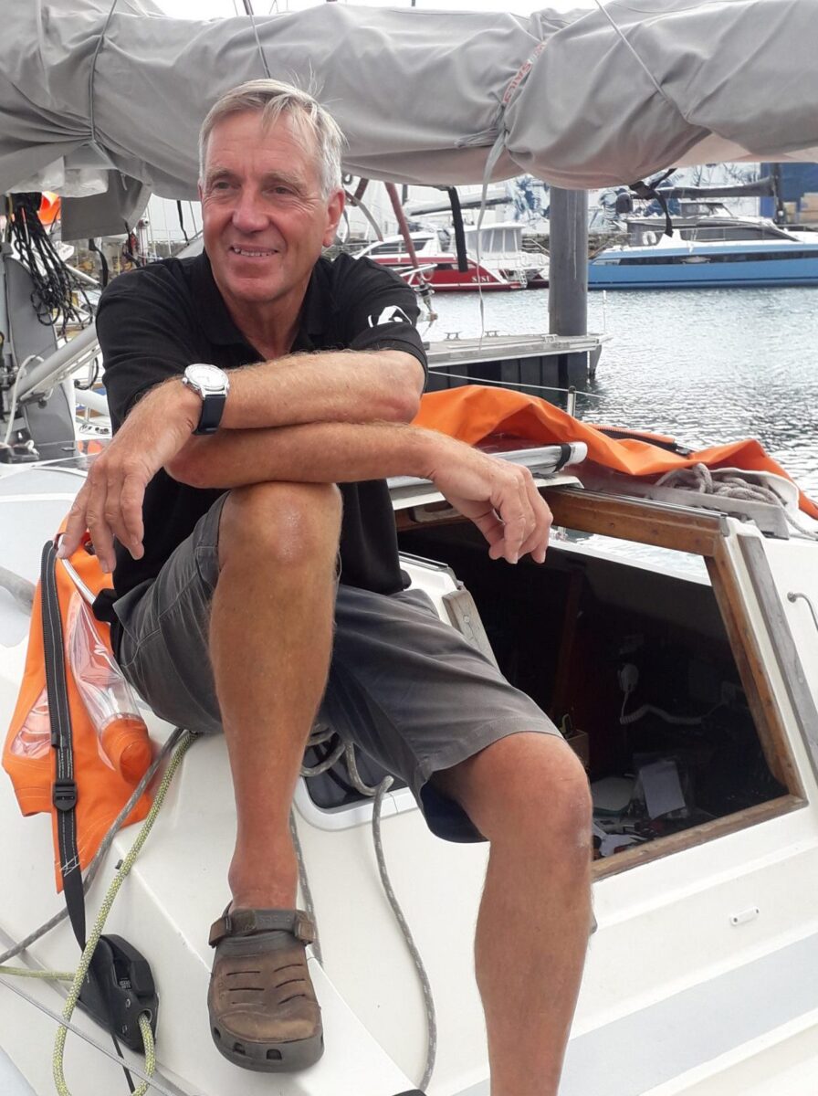 Colour photo of Simon Curwen on his boat