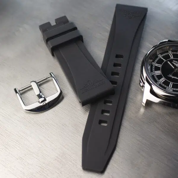 L2 watch with separate black rubber strap and separate polished buckle