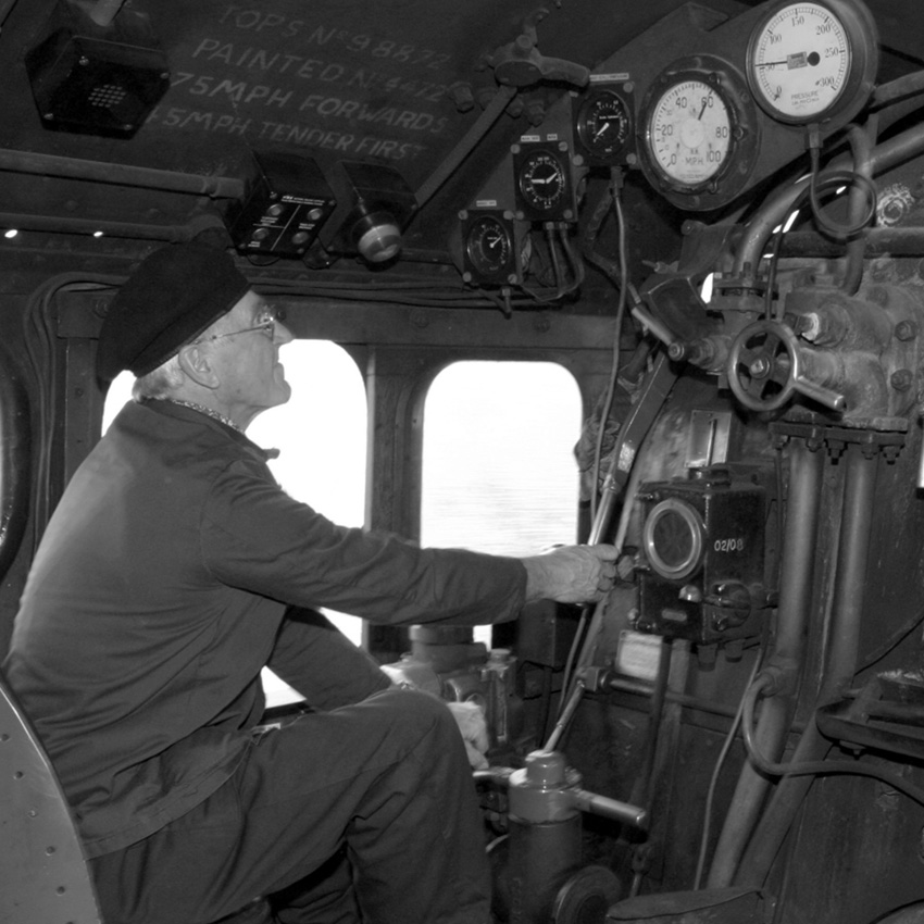 Train driver in flying scotsman cab