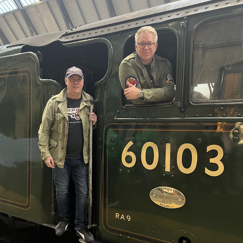 Graham and Andrew onboard footplate of flying scotsman