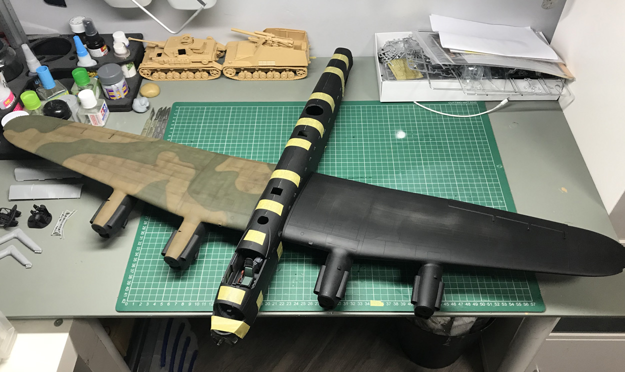 Shell of Dambuster model partially painted