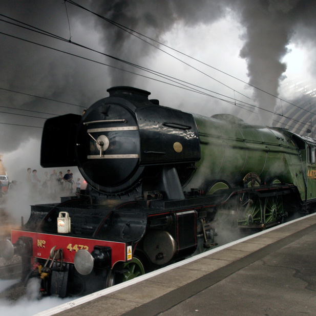 Flying Scotsman surrounded by smoke