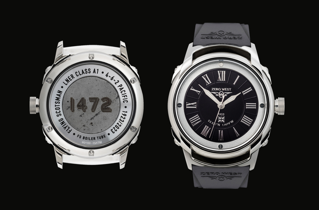 Back and front of Flying Scotsman FS-2 watch