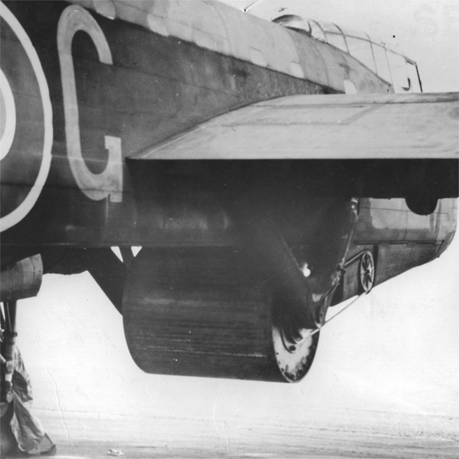 Bomb on underside of Lancaster bomber