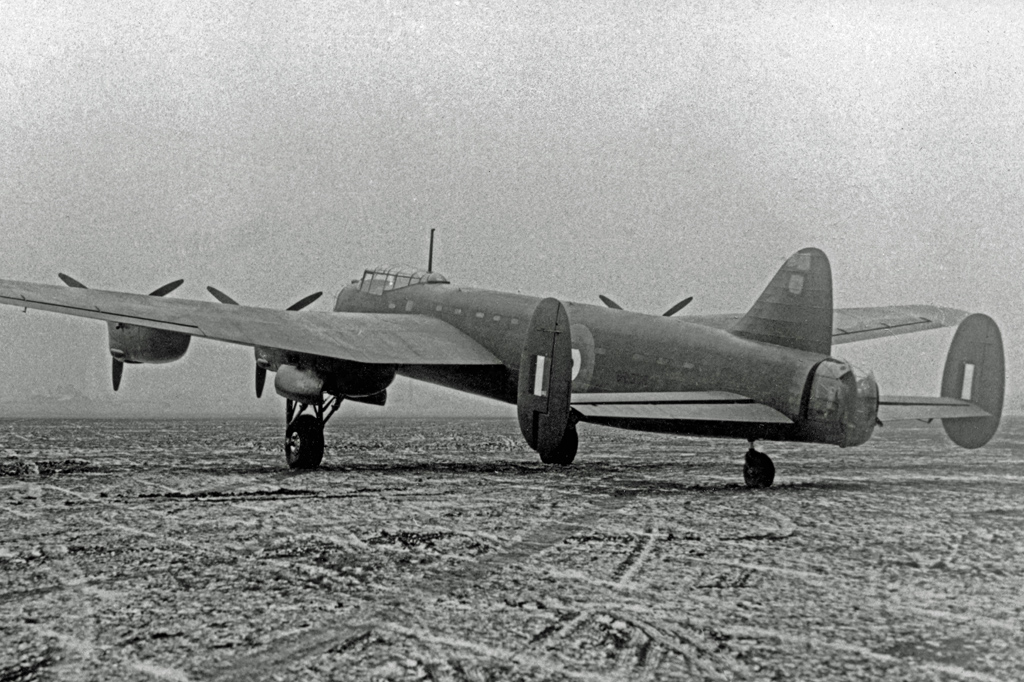 Lancaster bomber black and white photo