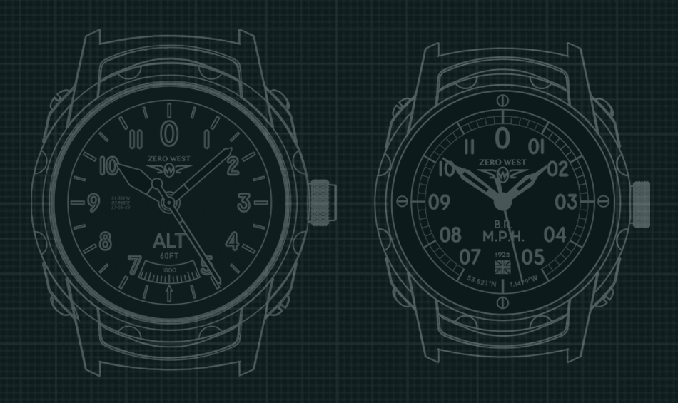 technical drawing of different size watches