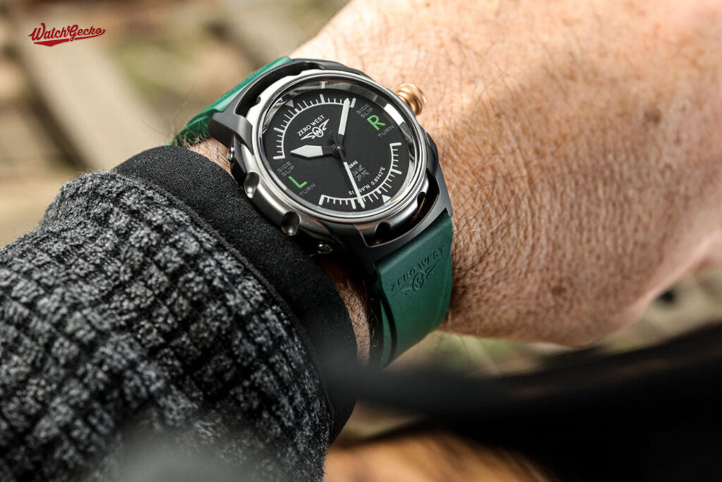H2 watch with green strap wrist shot