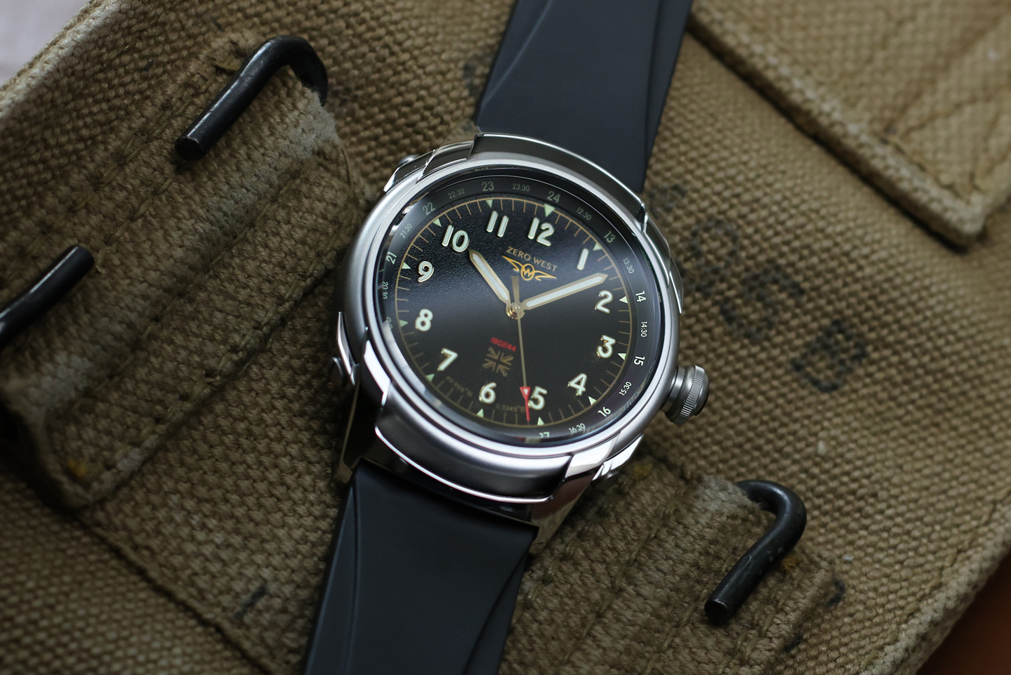 M1 Mosquito watch on a canvas bag, Zero West