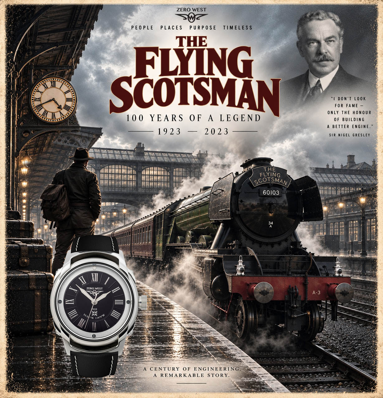 Vintage train and watch advertisement