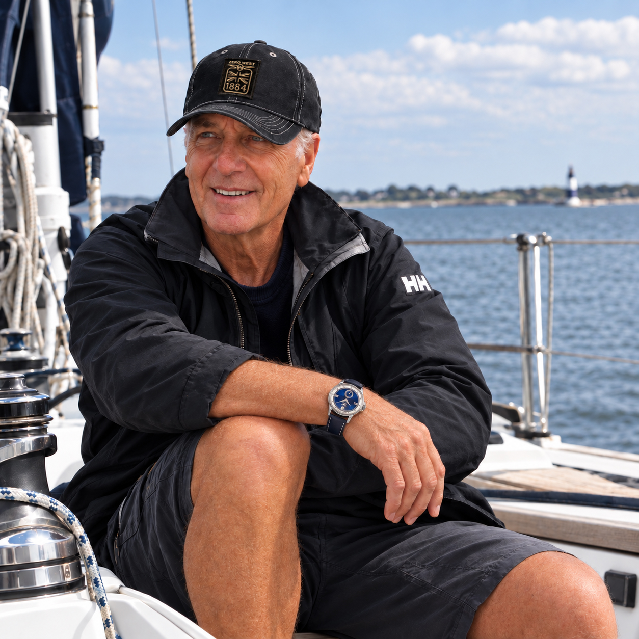 Man relaxing on a sailboat.