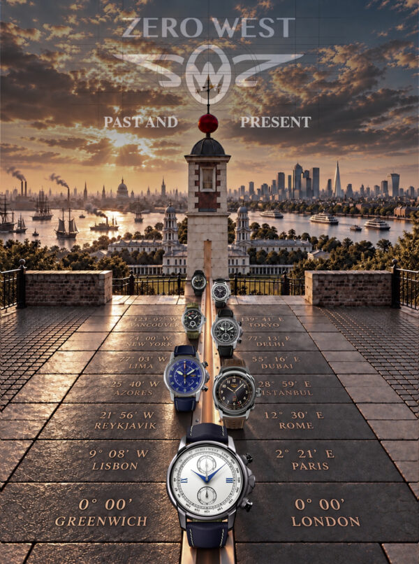 Watches displayed with city coordinates backdrop