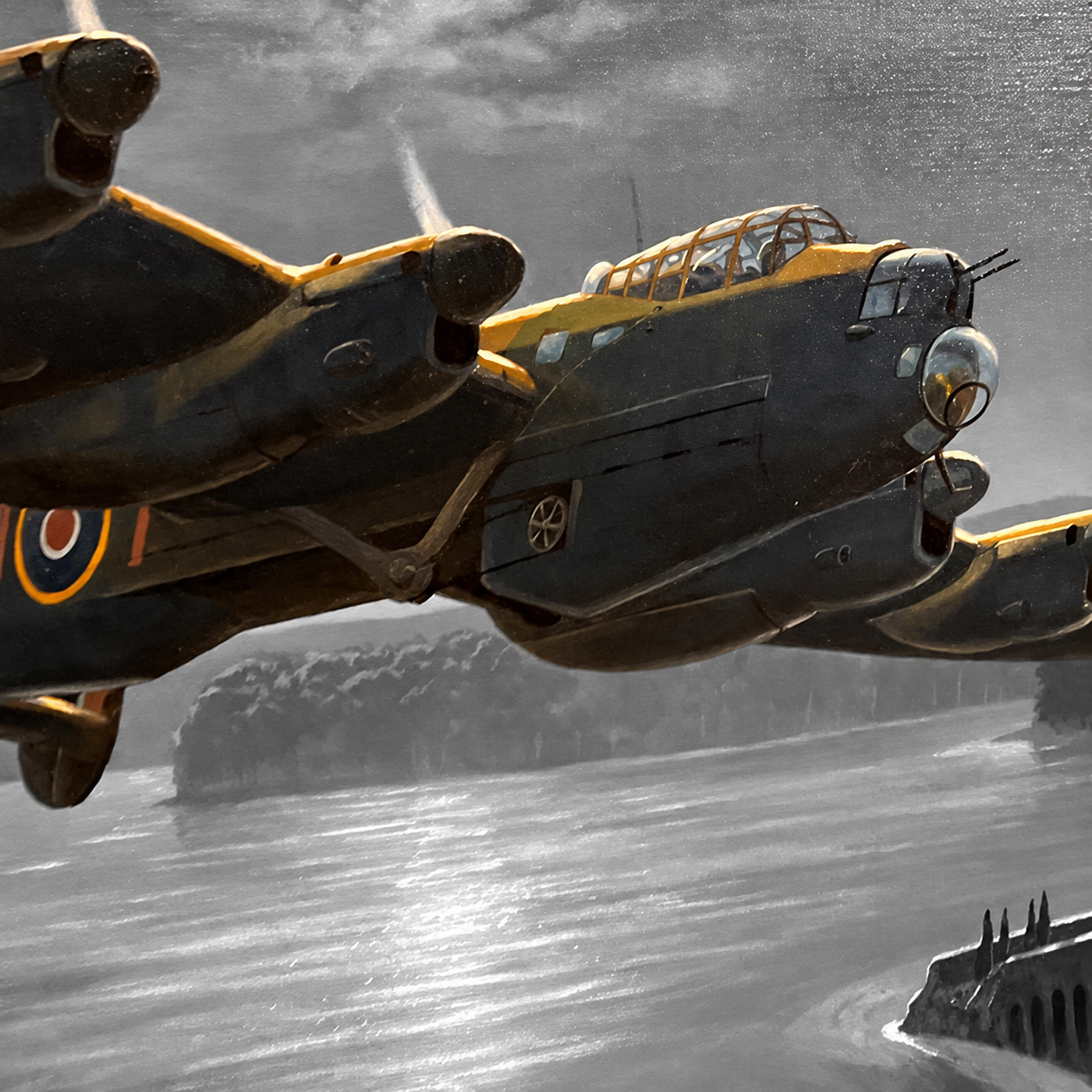 Military aircraft flying over water
