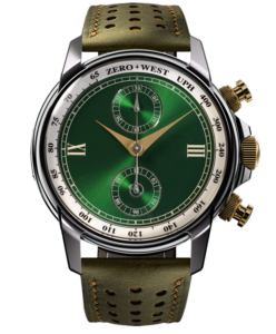 Elegant green watch with chronograph features