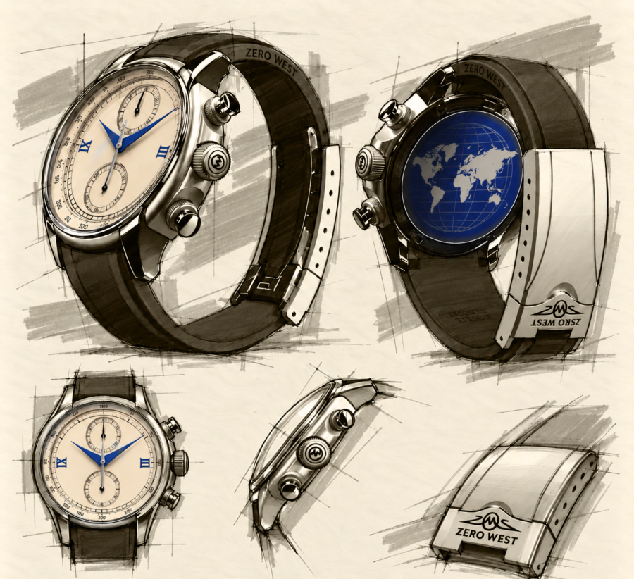 Detailed sketches of a luxury watch