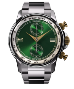 Elegant green dial with chronograph features.